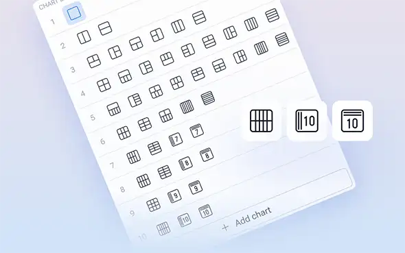 Iki 10 sinchronizuotų diagramų